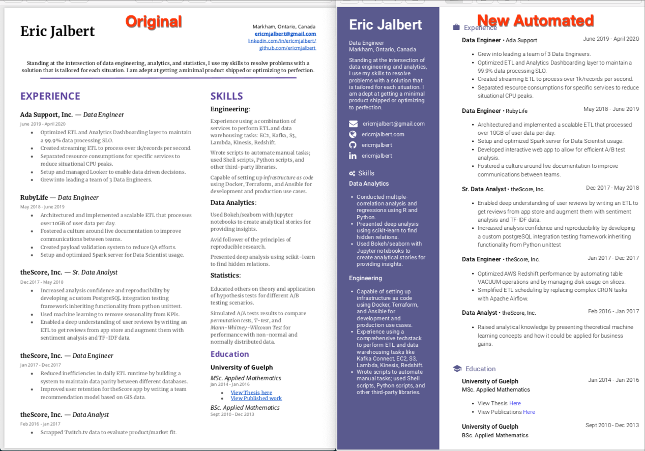 Old and new resume comparison